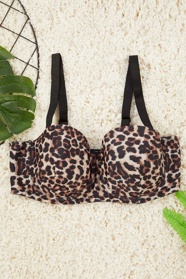 Trendyol Trendyol Curve Multicolored Leopard Patterned Removable Thick Rope Straps Strapless Plus Size Bra