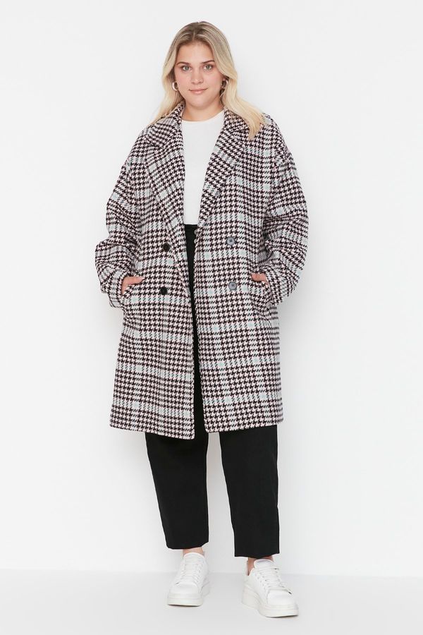 Trendyol Trendyol Curve Multicolored Loose Fit Button and Pocket Detailed Tweed Stash Coat