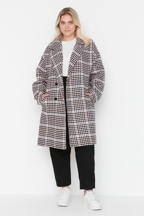 Trendyol Trendyol Curve Multicolored Oversized Stamp Coat with Buttons and Pocket Details
