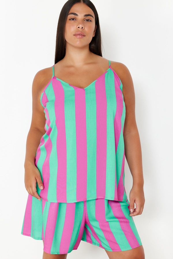 Trendyol Trendyol Curve Multicolored Striped V-Neck Woven Pajama Set