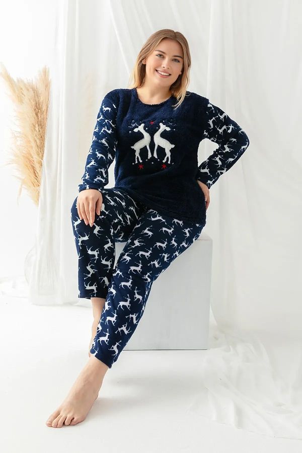 Trendyol Trendyol Curve Navy Blue Christmas Patterned Knitted Pajama Set