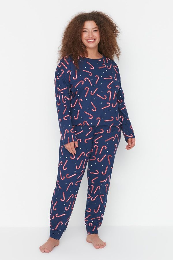 Trendyol Trendyol Curve Navy Blue Christmas Themed Knitted Pajamas Set