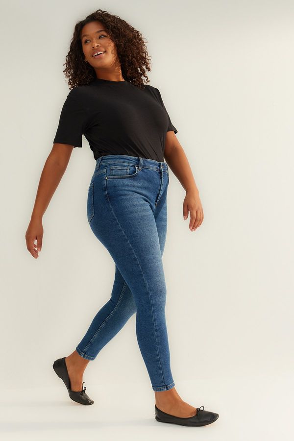 Trendyol Trendyol Curve Navy Blue High Waist Flexible Skinny Jeans