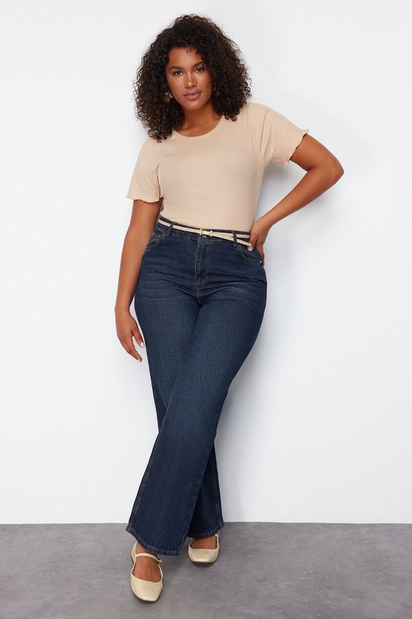 Trendyol Trendyol Curve Navy Blue High Waist Straight Fit Jeans