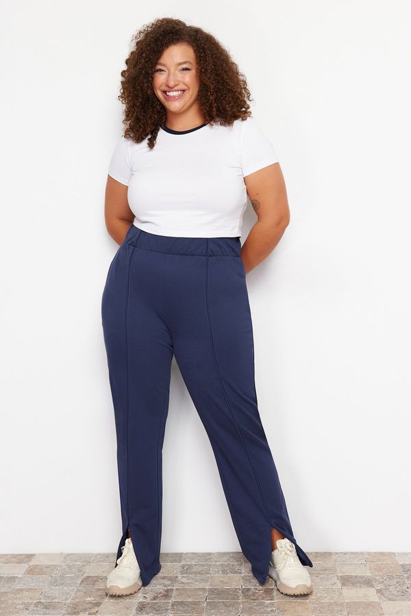 Trendyol Trendyol Curve Navy Blue Piping Detailed Thin Jogger 100% Cotton Knitted Sweatpants