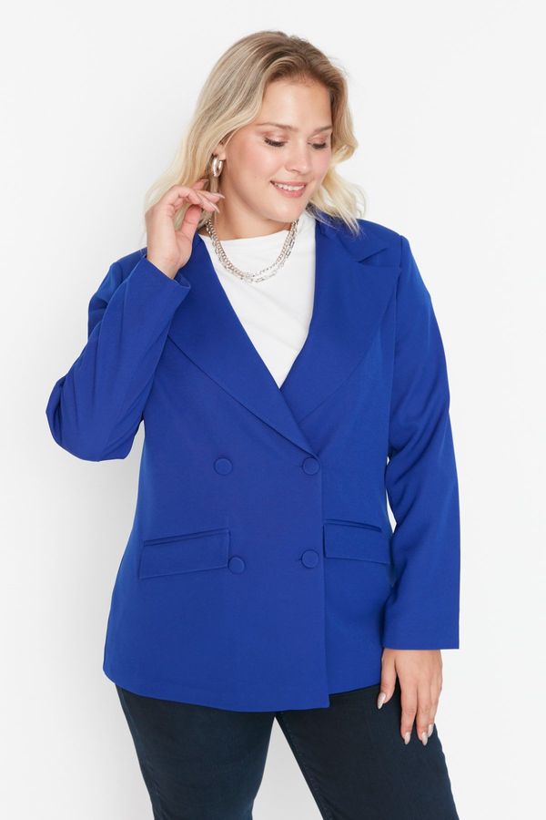 Trendyol Trendyol Curve Navy Blue Pocket Detailed Blazer Jacket