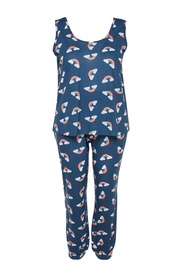 Trendyol Trendyol Curve Navy Blue Rainbow Patterned Knitted Pajamas Set