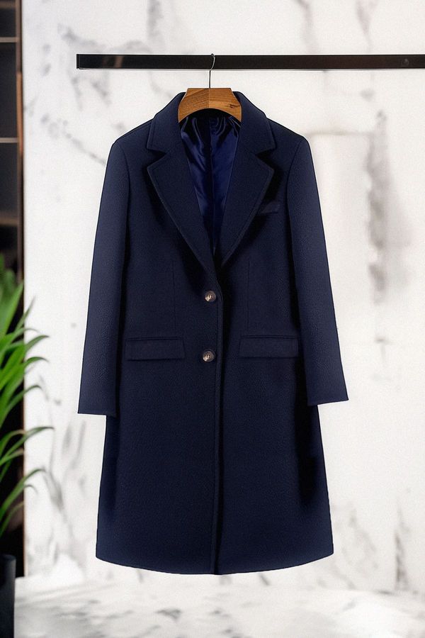 Trendyol Trendyol Curve Navy Blue Regular Fit Thick Stitching Coat