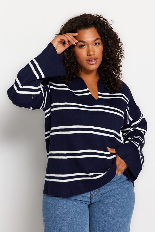 Trendyol Trendyol Curve Navy Blue Striped Knitwear Sweater