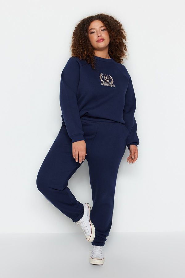 Trendyol Trendyol Curve Navy Blue Thick Fleece Inside Knitted Sweatpants
