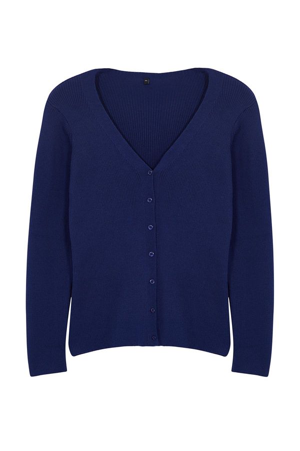 Trendyol Trendyol Curve Navy Blue V-Neck Basic Premium Knitwear Cardigan