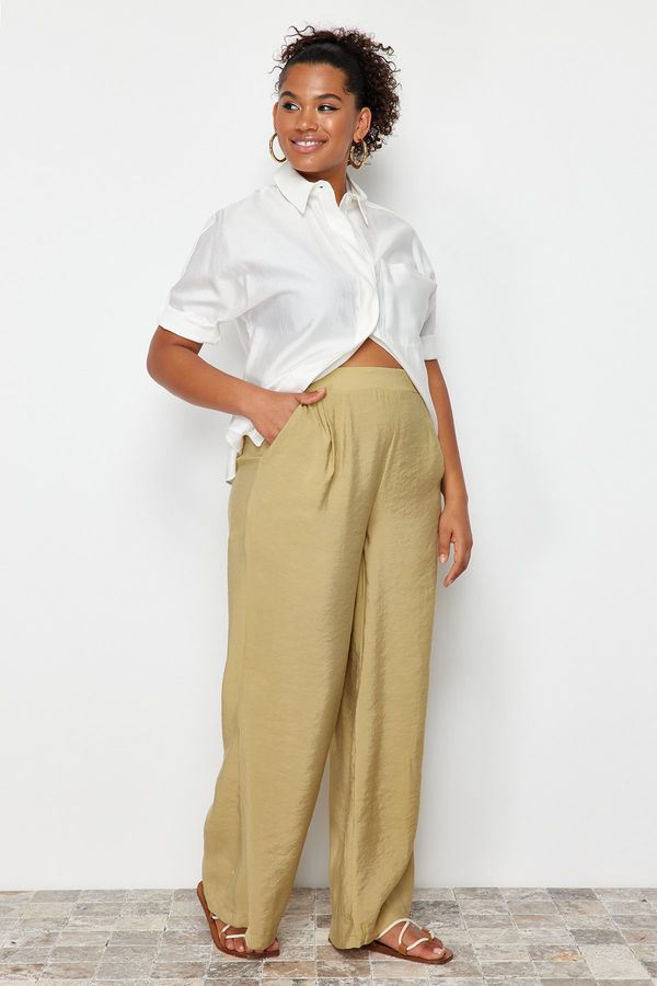 Trendyol Trendyol Curve Oil Green Wideleg Woven Fabric Trousers