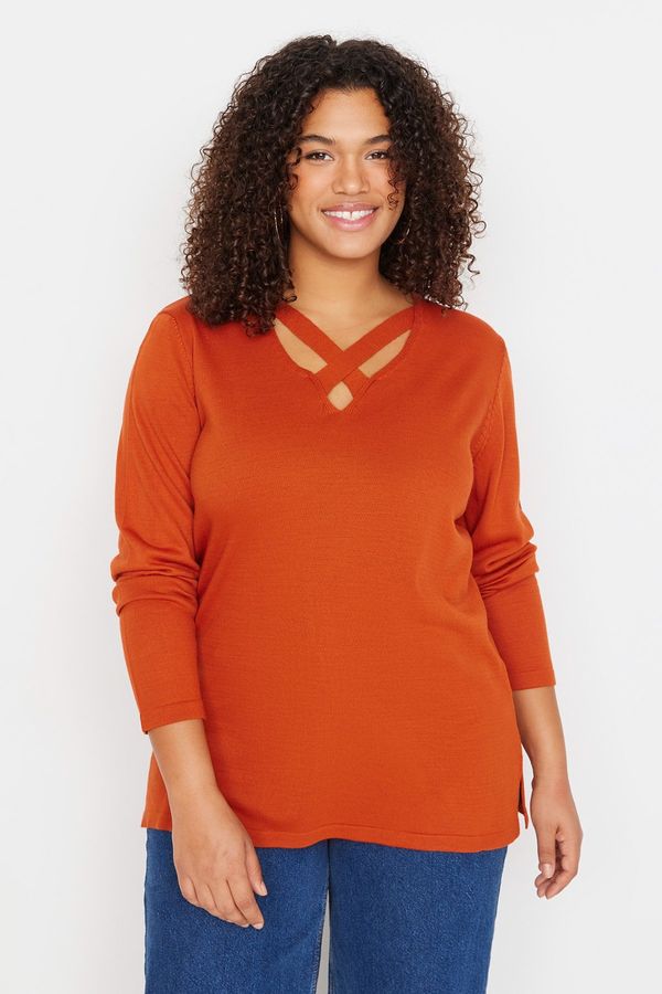 Trendyol Trendyol Curve Orange Collar Detailed Knitwear Sweater
