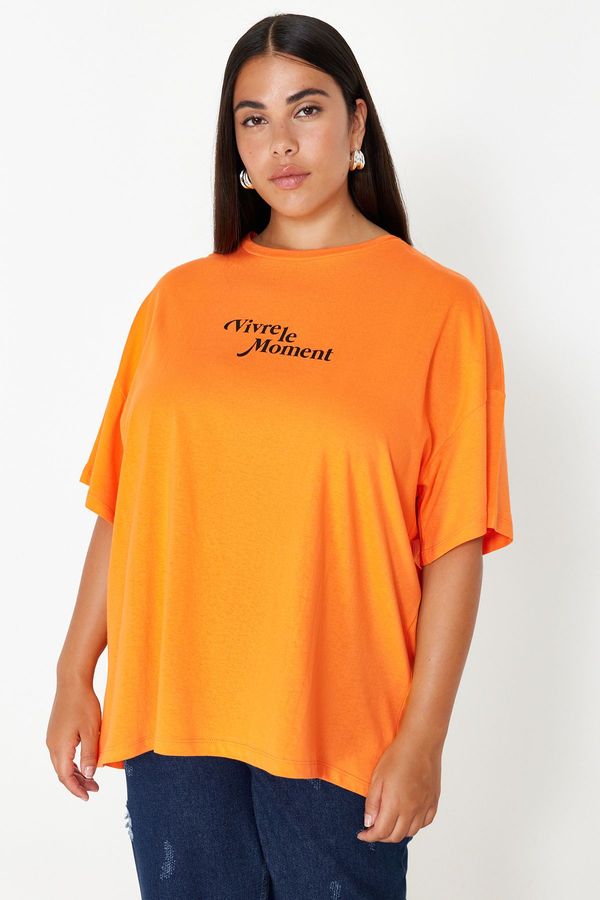 Trendyol Trendyol Curve Orange Crew Neck Oversize Knitted T-Shirt