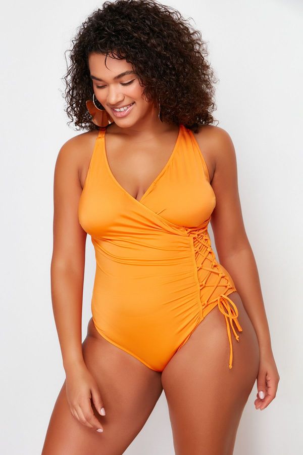 Trendyol Trendyol Curve Orange Double Breasted Tie Detailed Swimsuit