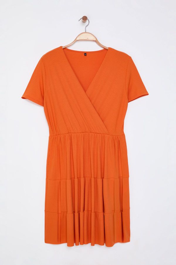 Trendyol Trendyol Curve Orange*001 Crepe Knitted Plus Size Dress