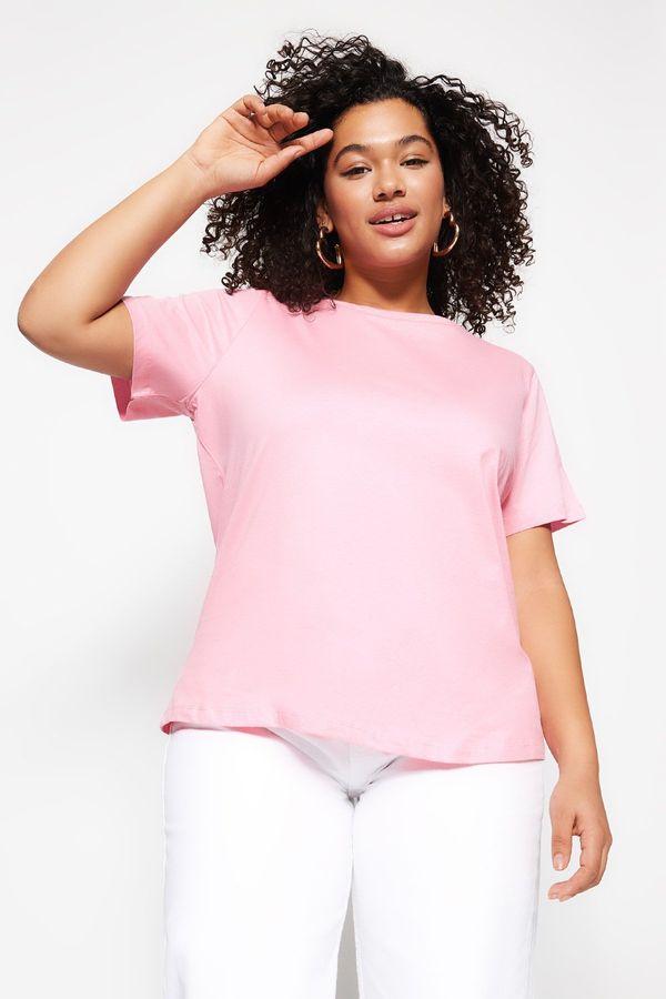 Trendyol Trendyol Curve Pink Basic Crew Neck Knitted T-Shirt