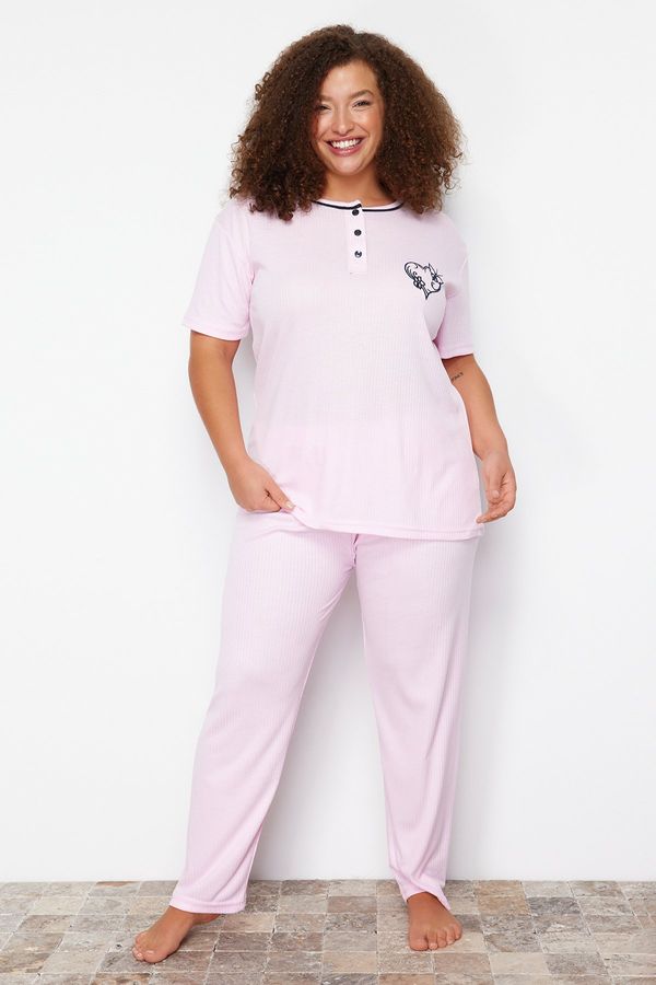 Trendyol Trendyol Curve Pink Button Detailed Camisole Knitted Pajamas Set