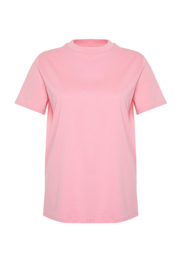 Trendyol Trendyol Curve Pink Collar Ribbed Boyfriend Knitted T-shirt