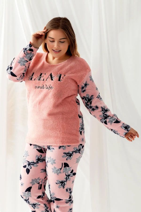 Trendyol Trendyol Curve Pink Floral Print Patterned Knitted Pajamas Set