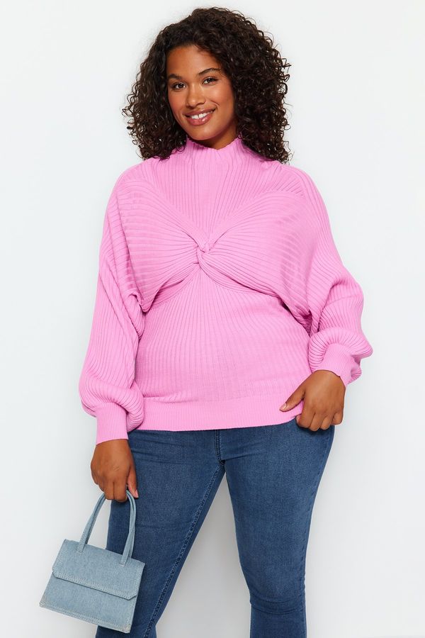 Trendyol Trendyol Curve Pink Knot Detailed Knitwear Sweater