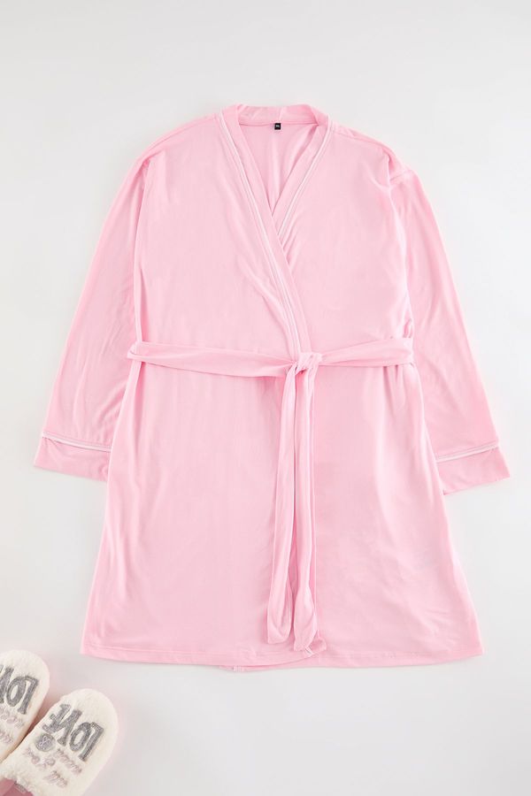 Trendyol Trendyol Curve Pink Milan Soft Touch Belted Knitted Dressing Gown