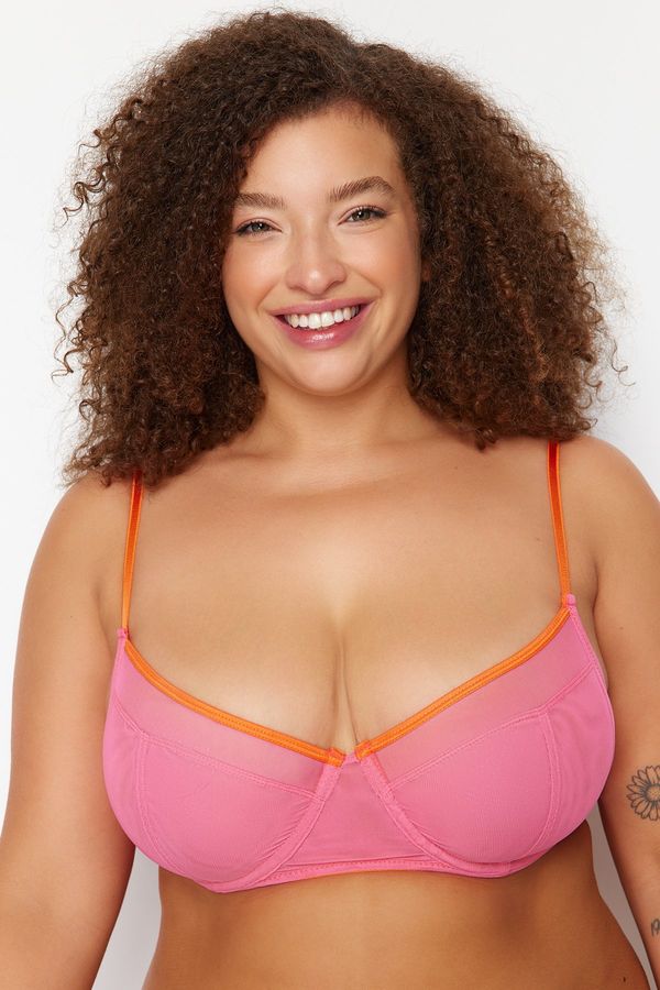 Trendyol Trendyol Curve Pink Orange Piping Cupless Mesh Balconette Bra