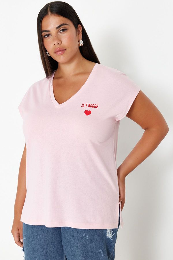 Trendyol Trendyol Curve Pink Oversize Knitted T-Shirt