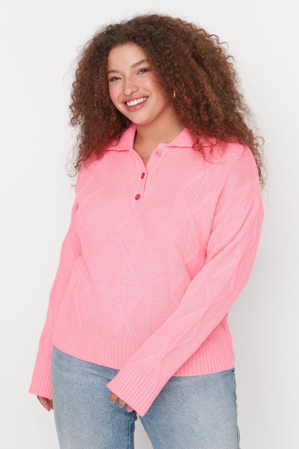 Trendyol Trendyol Curve Pink Polo Collar Knitwear Sweater