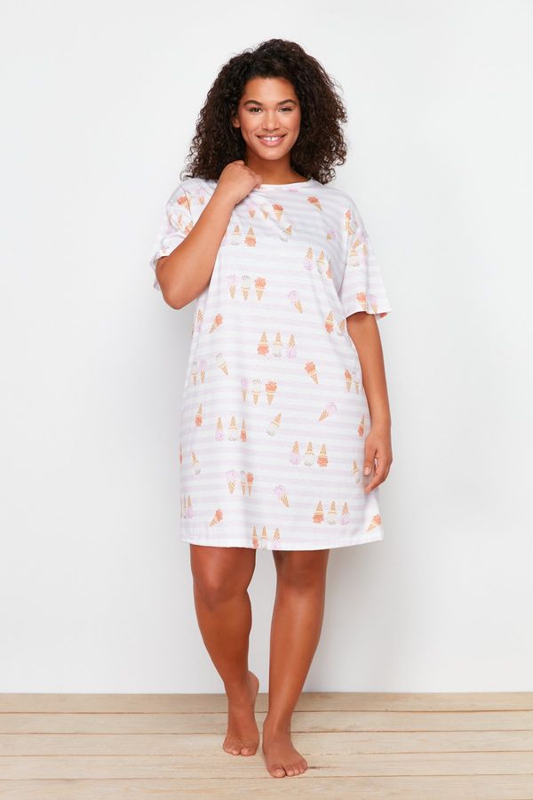 Trendyol Trendyol Curve Pink Printed Mini Knitted Nightgown