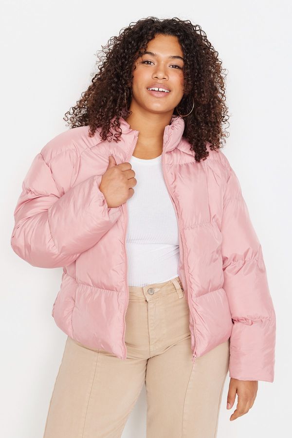 Trendyol Trendyol Curve Pink Regular Fit Stand Collar Crop Puffer Coat