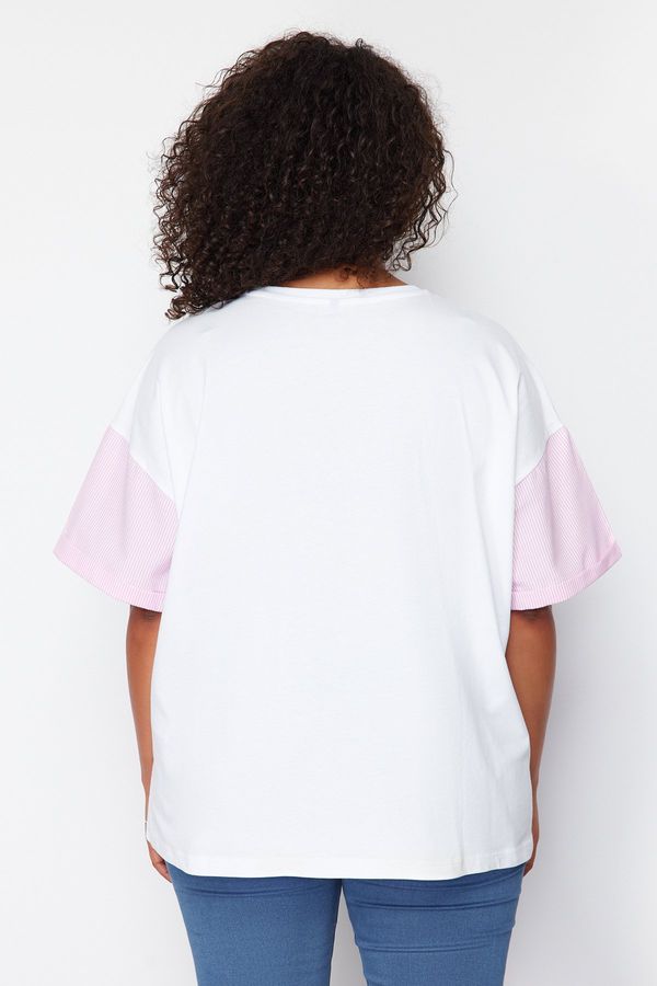 Trendyol Trendyol Curve Pink Striped Printed Oversize Knitted T-shirt