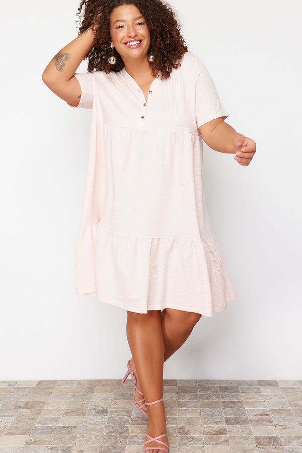 Trendyol Trendyol Curve Pink Textured Knitted Plus Size Dress