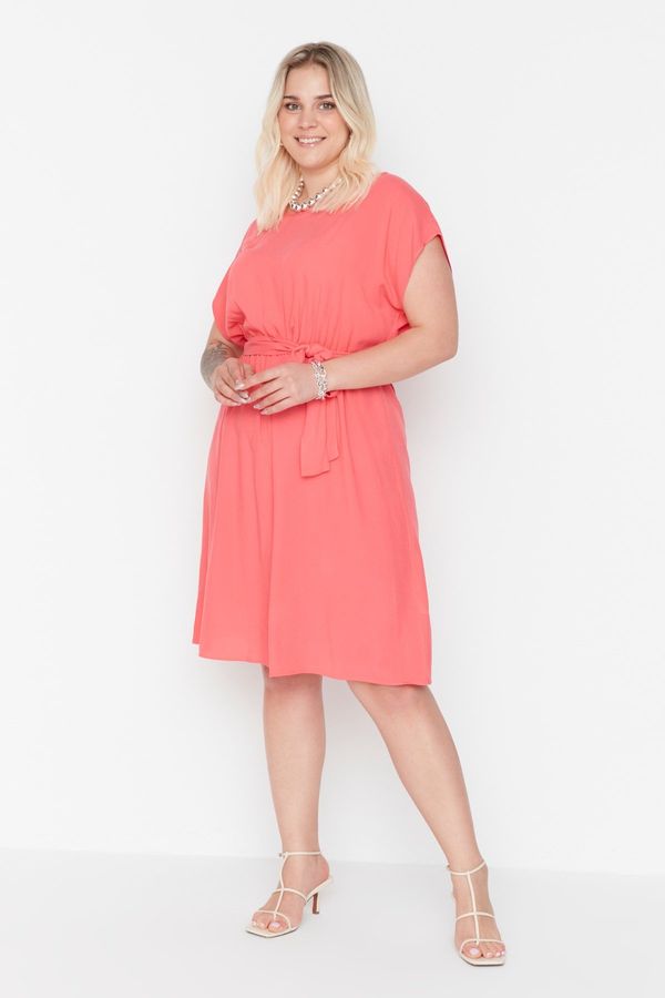 Trendyol Trendyol Curve Pink Viscose Woven Dress with Lace-Up Detail