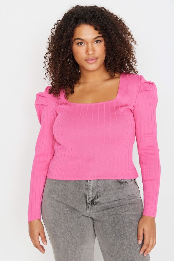 Trendyol Trendyol Curve Pink Watermelon Sleeve Knitwear Blouse
