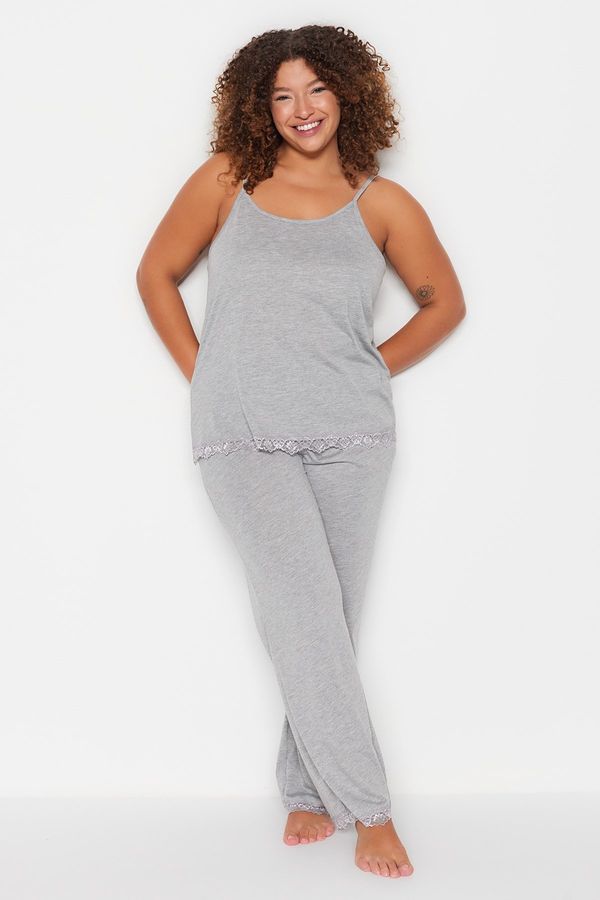 Trendyol Trendyol Curve Plus Size Pajama Set - Gray - Plain