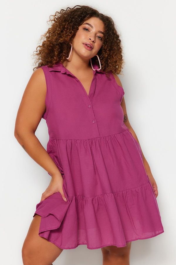 Trendyol Trendyol Curve Purple Buttoned Woven Beach Dress