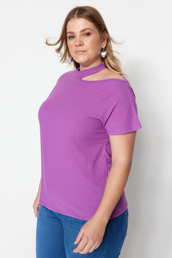 Trendyol Trendyol Curve Purple Cut-Out Detailed Knitted Blouse