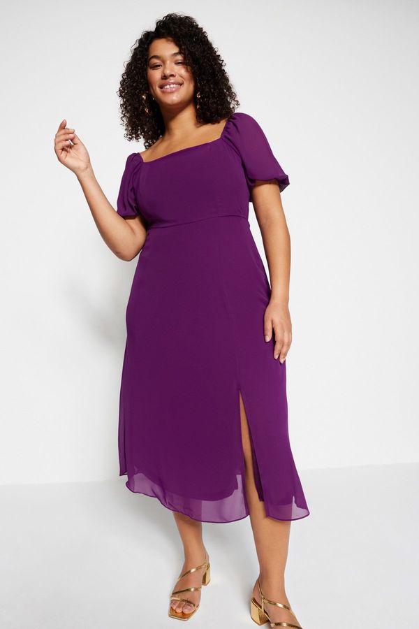 Trendyol Trendyol Curve Purple Plain A-line Midi Plus Size Weave Plus Size Dress