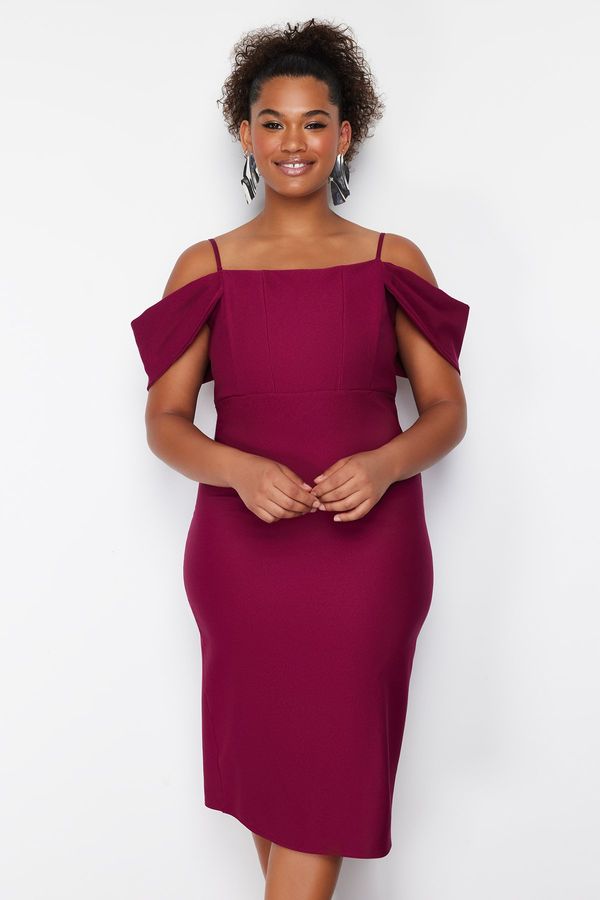 Trendyol Trendyol Curve Purple Plain Bodycone Midi Woven Plus Size Dress