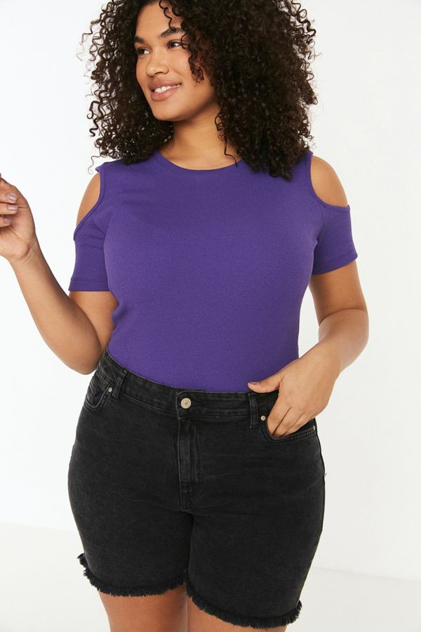 Trendyol Trendyol Curve Purple Ribbed Knitted Cut Out Detailed Blouse