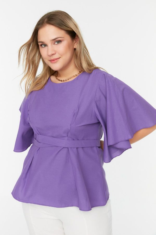 Trendyol Trendyol Curve Purple Woven Tie Detail Blouse