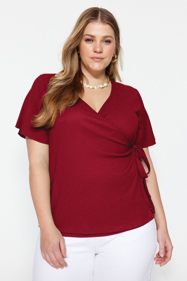 Trendyol Trendyol Curve Red Crepe Double Breasted Knitting with Tie Detail Blouse