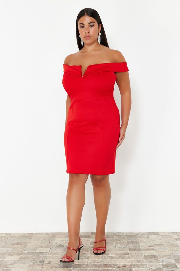 Trendyol Trendyol Curve Red Diving/Scuba Knitted Plus Size Dress