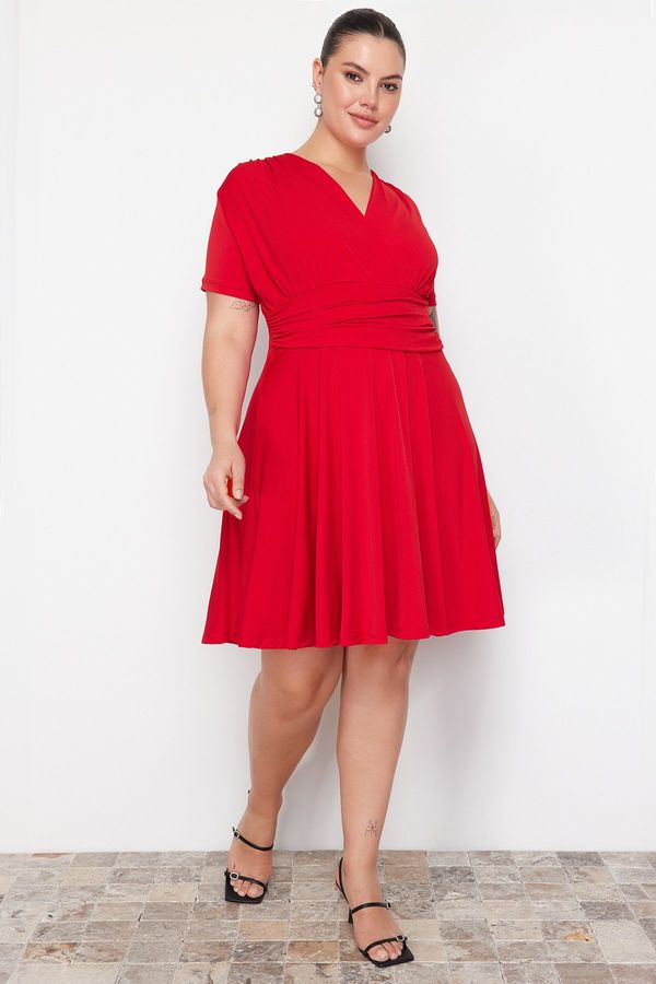 Trendyol Trendyol Curve Red Double Breasted Mini Knitted Dress