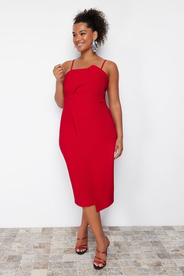 Trendyol Trendyol Curve Red Fitted Asymmetric Cut Woven Dress
