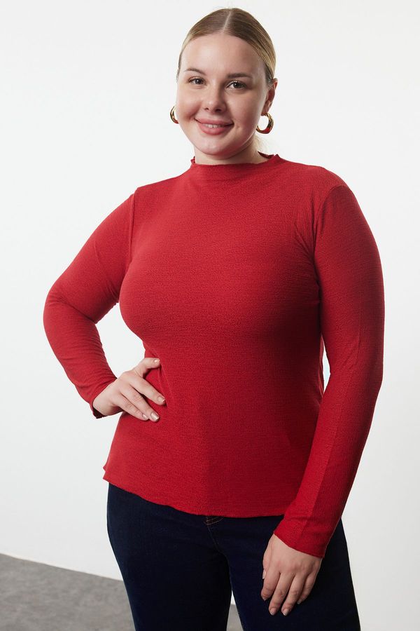 Trendyol Trendyol Curve Red Foam Knit Plus Size Blouse