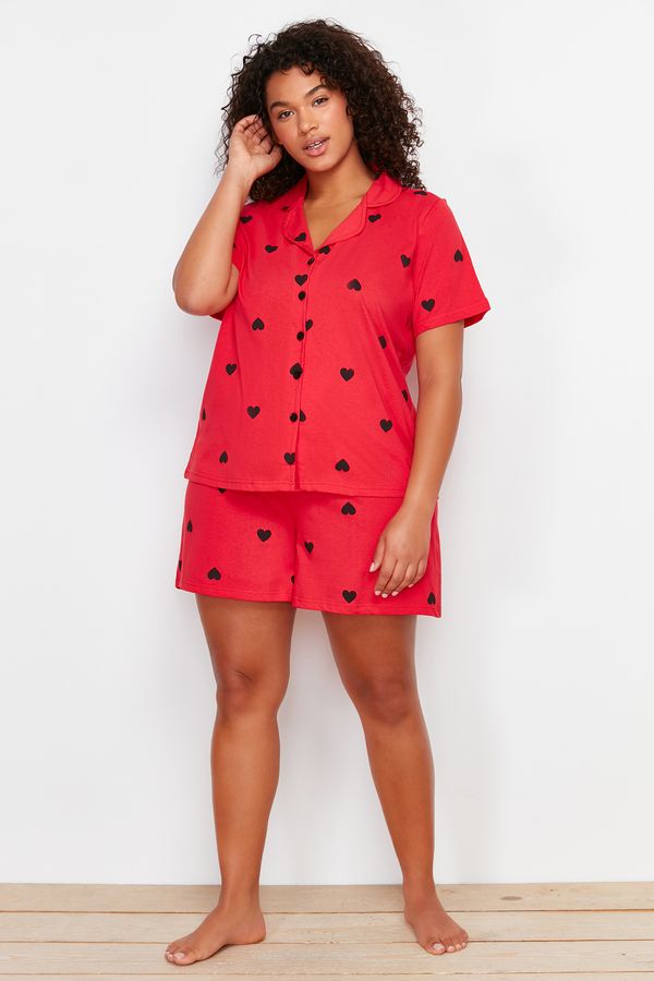 Trendyol Trendyol Curve Red Heart Pattern Knitted Pajamas Set