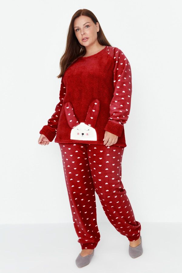 Trendyol Trendyol Curve Red Heart Polar Fleece Knitted Pajama Set