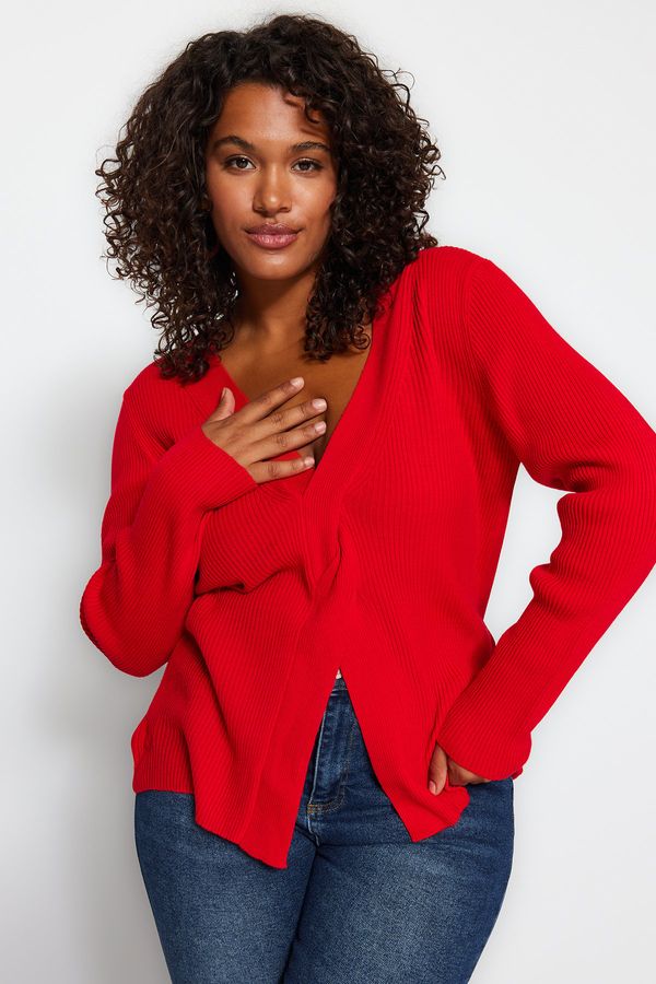 Trendyol Trendyol Curve Red Knitwear Plus Size Sweater